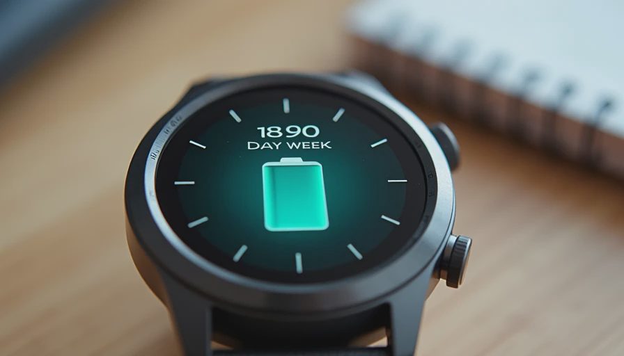 Close-up of a smartwatch screen displaying a multi-day battery estimate in teal.